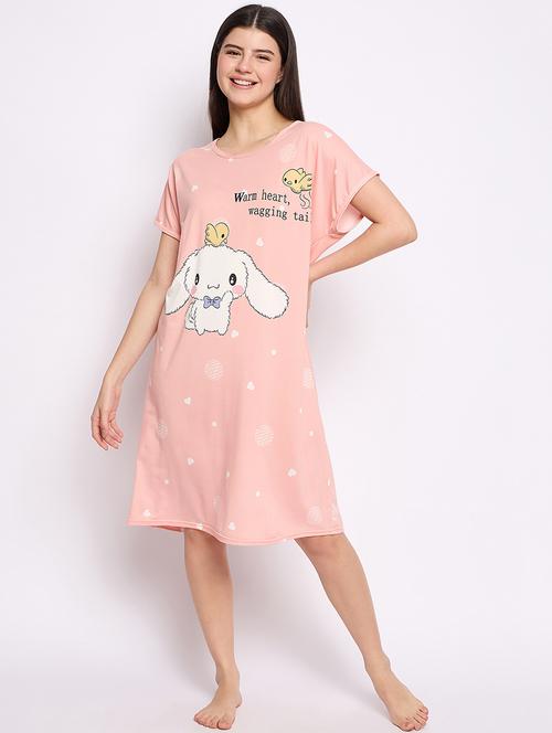 women printed round neck short sleeves sleepshirt - 21765155 - Very Small Image - 1