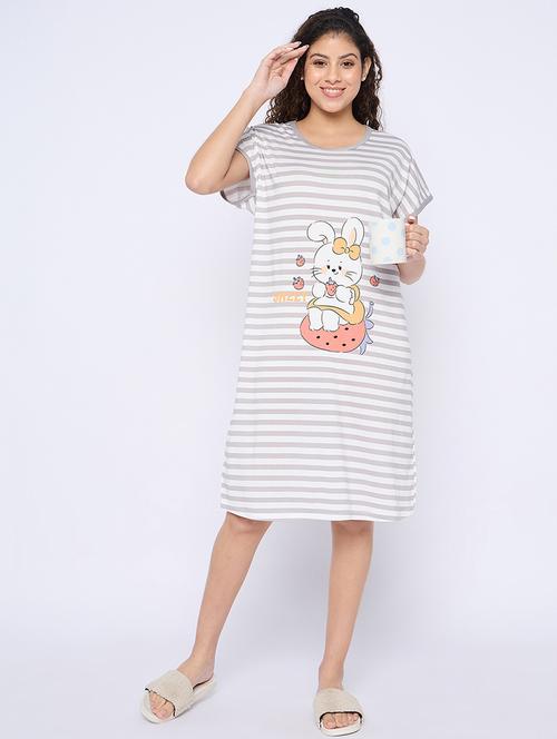 women printed round neck short sleeves sleepshirt - 21765161 - Very Small Image - 1