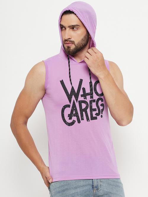 men typographic sleeveless regular fit hooded t-shirt - 21765191 - Very Small Image - 1