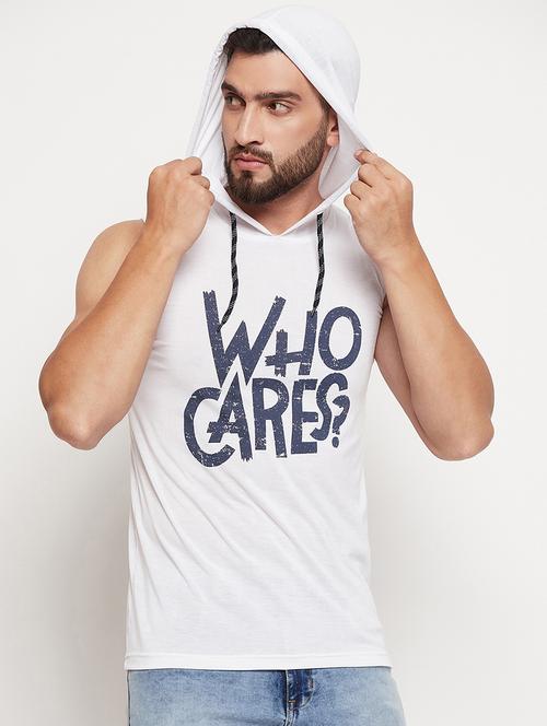 men typographic sleeveless regular fit hooded t-shirt - 21765193 - Very Small Image - 1