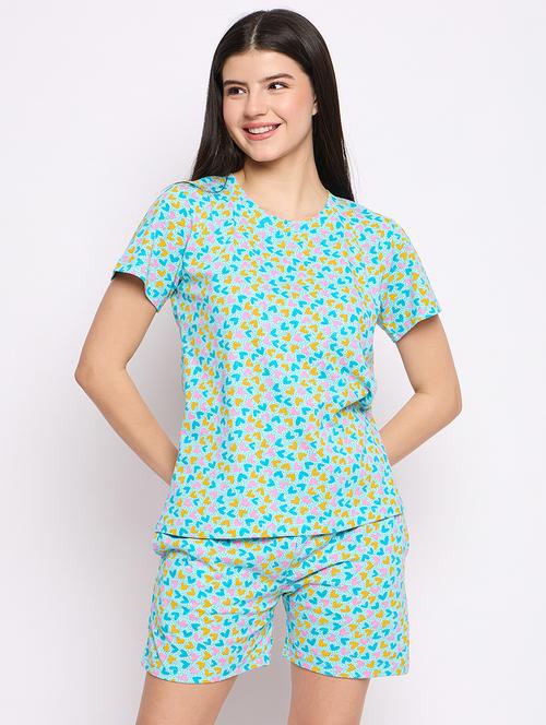 women printed nightwear shorts set - 21765286 - Very Small Image - 1