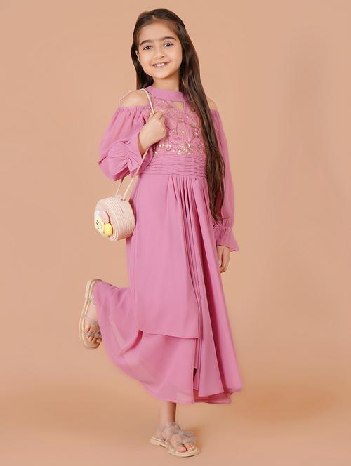 girls pink cold shoulder maxi dress - 21766649 - Very Small Image - 1