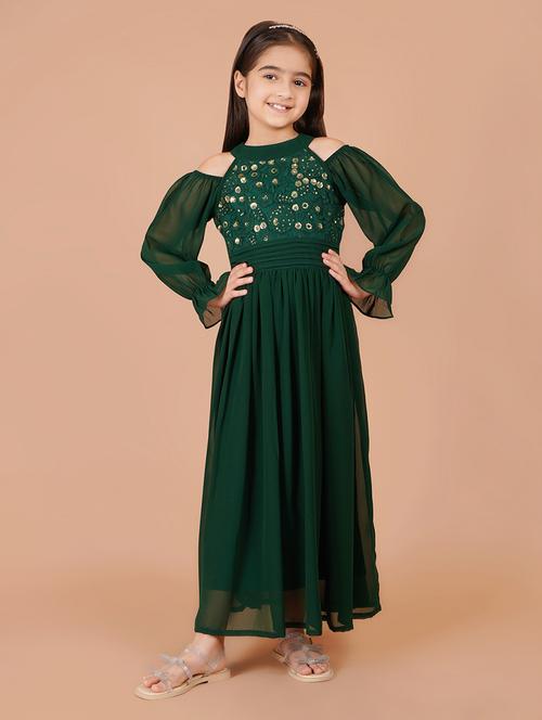 girls green cold shoulder maxi dress - 21766651 - Very Small Image - 1