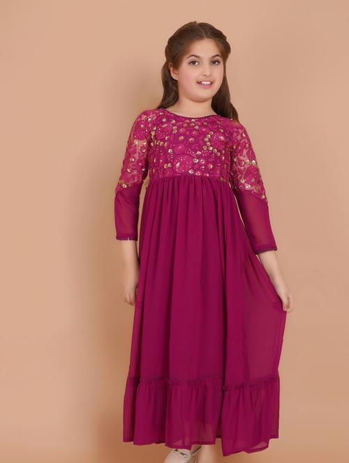 girls magenta long sleeve fit & flare maxi dress - 21766653 - Very Small Image - 1