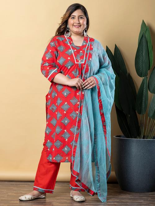 women three quarter sleeve kurta pant with dupatta set - 21766878 - Very Small Image - 1