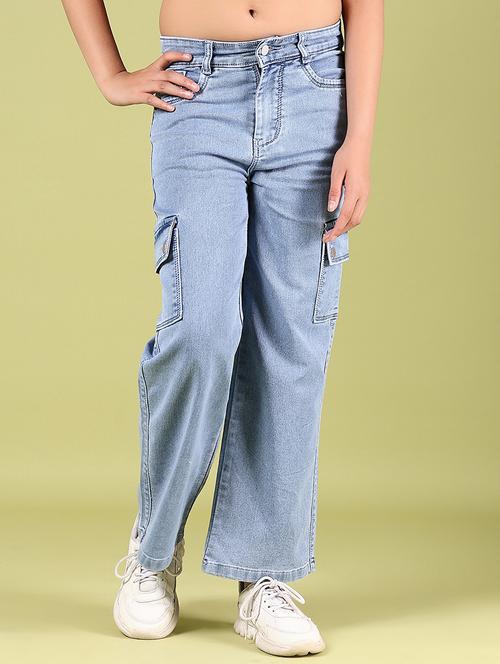 girls solid mid rise denim cargo - 21767894 - Very Small Image - 1