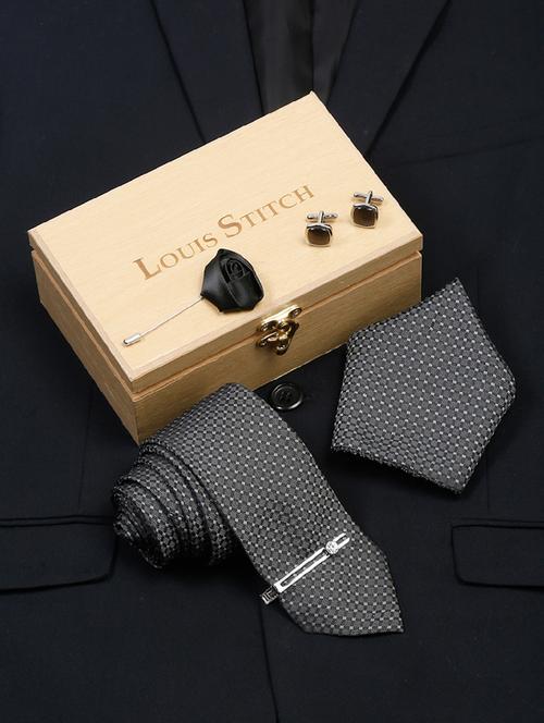 men silk cufflink & tie pin set - 21768290 - Very Small Image - 1