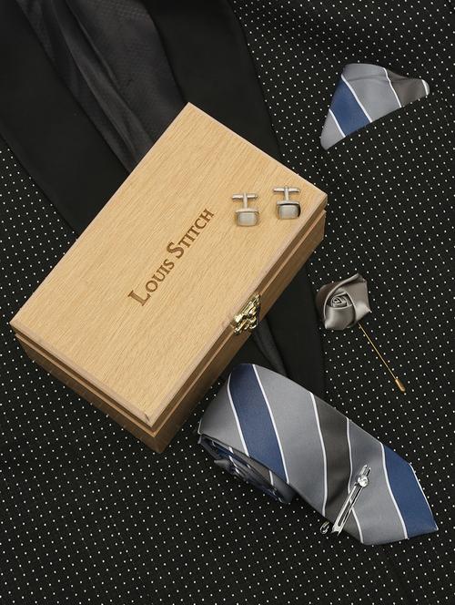 men silk cufflink & tie pin set - 21768328 - Very Small Image - 1