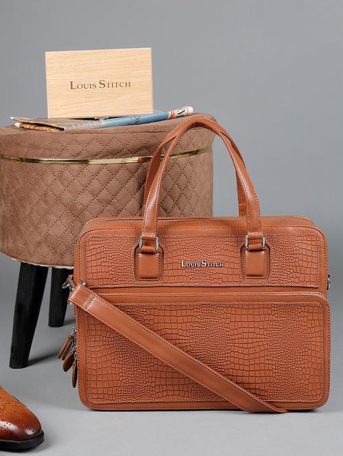men leather zip closure laptop bag - 21768426 - Very Small Image - 1