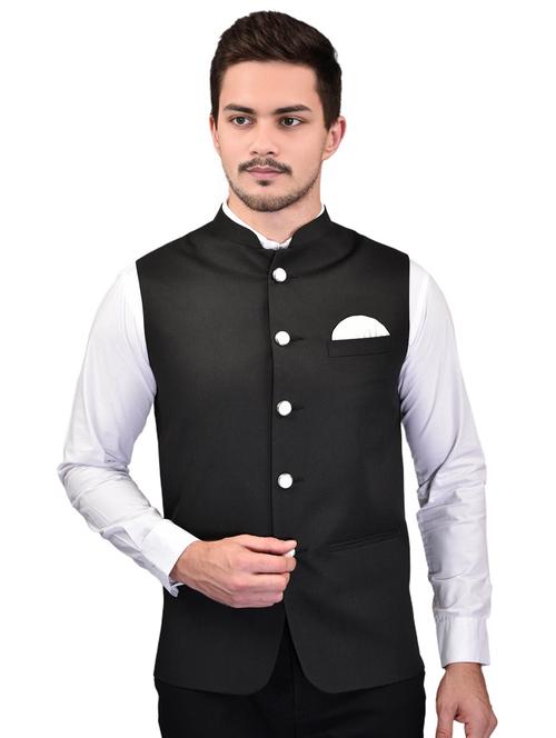 men solid mandarin neck sleeveless nehru jacket - 21785264 - Very Small Image - 1