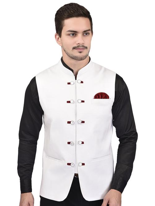 men solid mandarin neck sleeveless nehru jacket - 21785279 - Very Small Image - 1