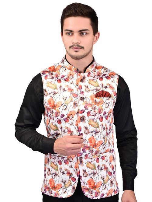men printed mandarin neck sleeveless nehru jacket - 21785283 - Very Small Image - 1