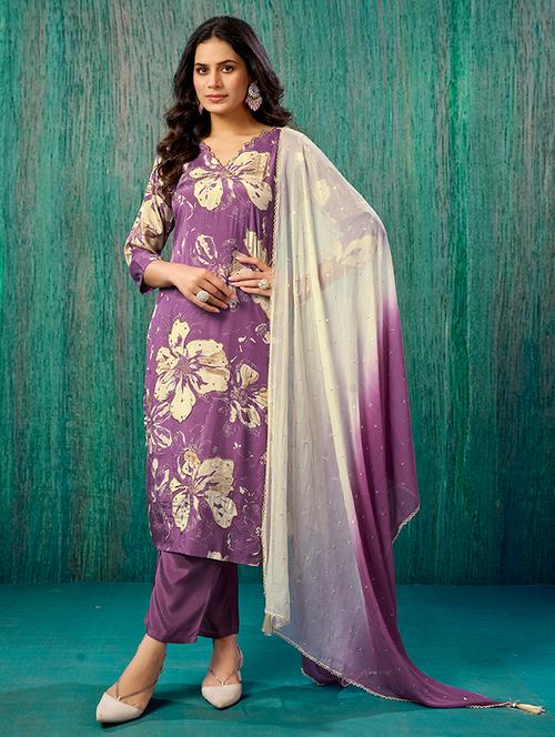 women three quarter sleeve kurta pant with dupatta set - 21785664 - Very Small Image - 1