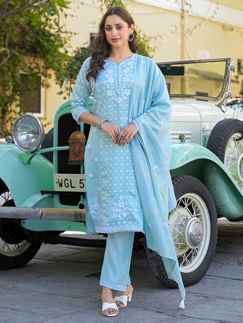 women three quarter sleeve kurta pant with dupatta set - 21785669 - Very Small Image - 1