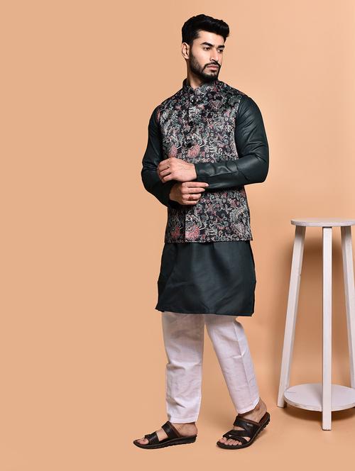 men solid mandarin neck kurta pyjama set with jacket - 21785995 - Very Small Image - 1