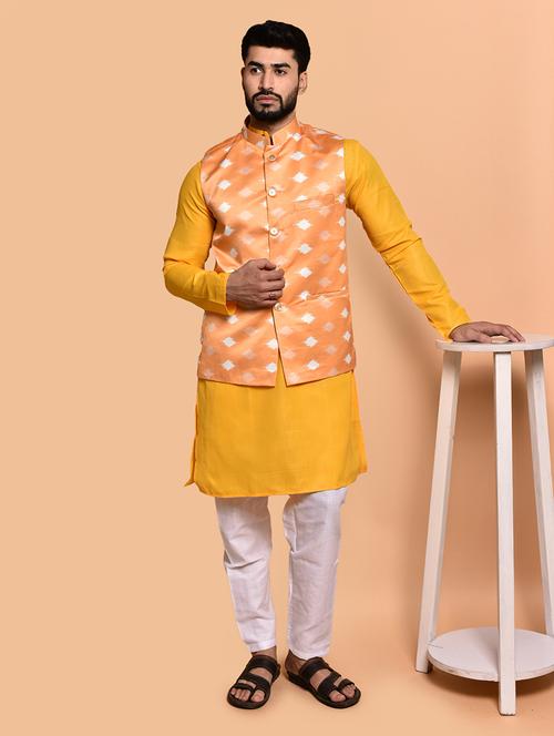 men solid mandarin neck kurta pyjama set with jacket - 21785998 - Very Small Image - 1