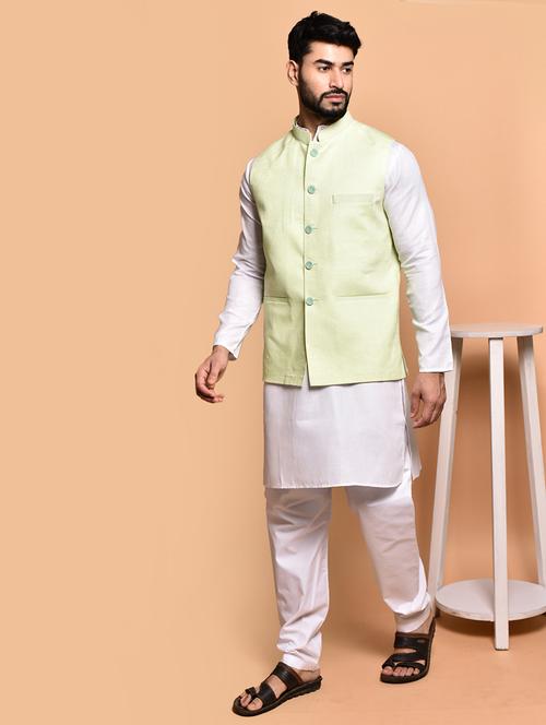 men solid mandarin neck kurta pyjama ethnic jacket set - 21786024 - Very Small Image - 1