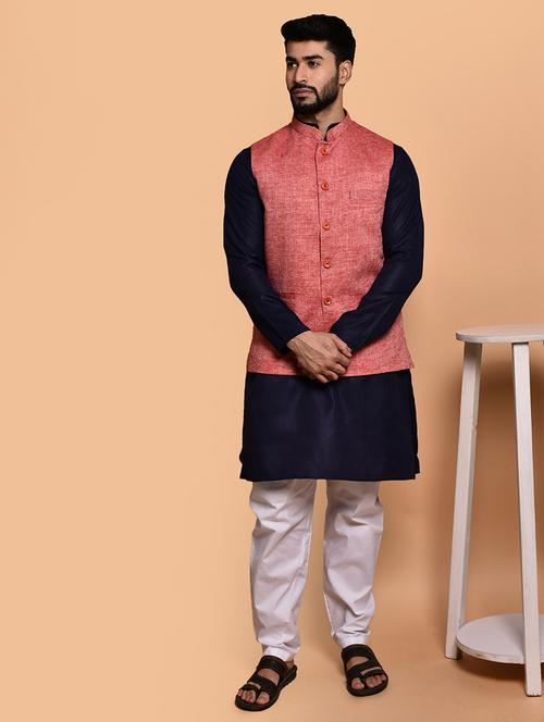 men solid mandarin neck kurta pyjama ethnic jacket set - 21786027 - Very Small Image - 1