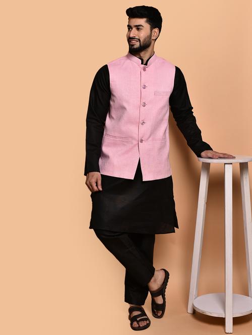 men solid mandarin neck kurta pyjama ethnic jacket set - 21786037 - Very Small Image - 1