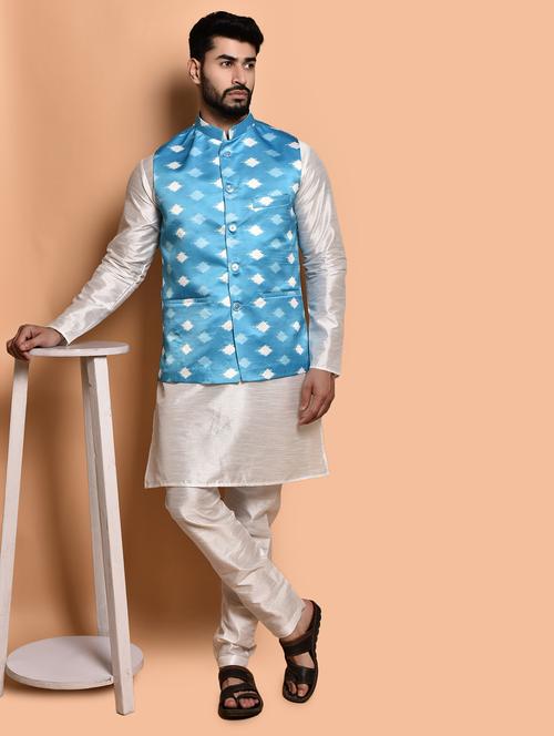 men mandarin neck kurta pyjama ethnic jacket set - 21786074 - Very Small Image - 1
