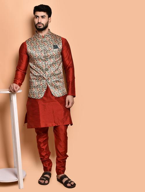 men printed kurta pyjama with jacket - 21786080 - Very Small Image - 1