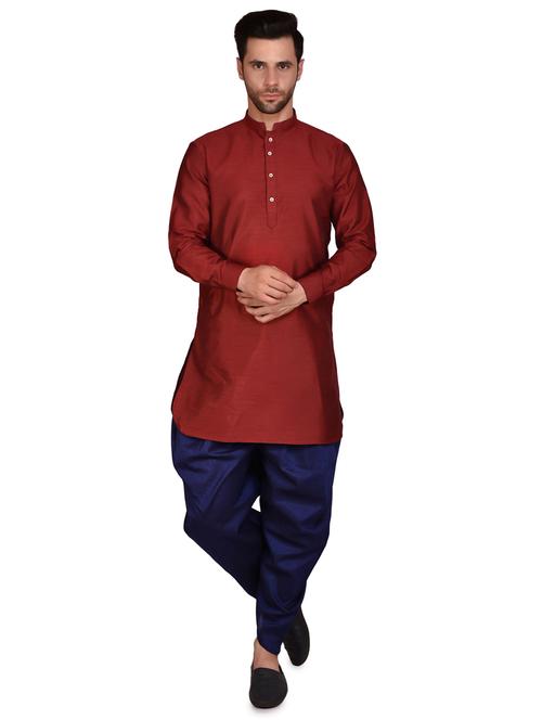men solid mandarin neck dhoti kurta set - 21786179 - Very Small Image - 1