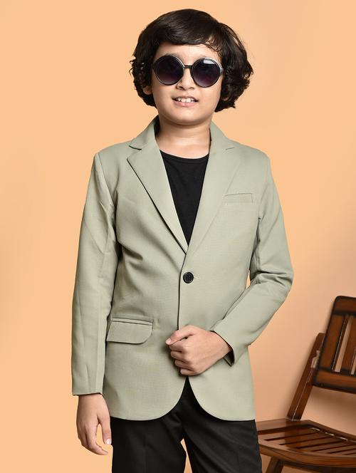 boys solid lapel neck casual blazer - 21786220 - Very Small Image - 1