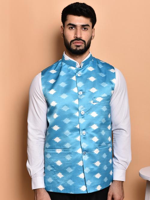 men mandarin neck printed nehru jacket - 21786313 - Very Small Image - 1