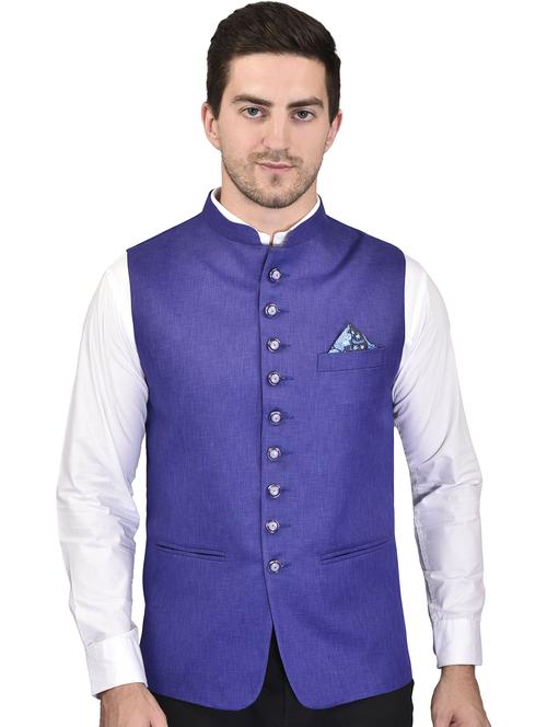 men solid mandarin neck regular fit nehru jacket - 21786339 - Very Small Image - 1