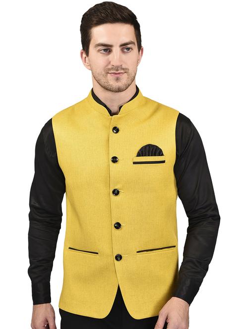 men solid mandarin neck regular fit nehru jacket - 21786352 - Very Small Image - 1