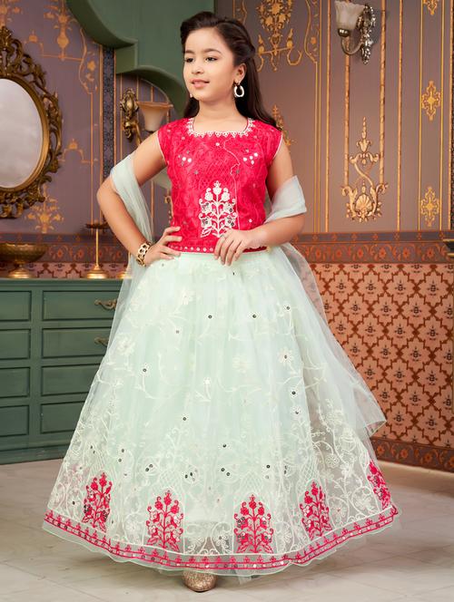 girls solid with work sleeveless lehenga choli set - 21786542 - Very Small Image - 1