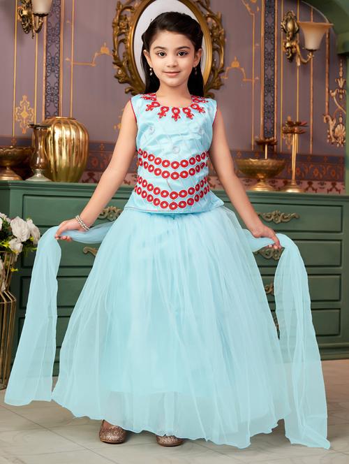 girls solid with work sleeveless lehenga choli set - 21786545 - Very Small Image - 1