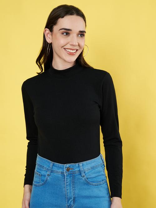 women solid mock neck long sleeves top - 21787101 - Very Small Image - 1