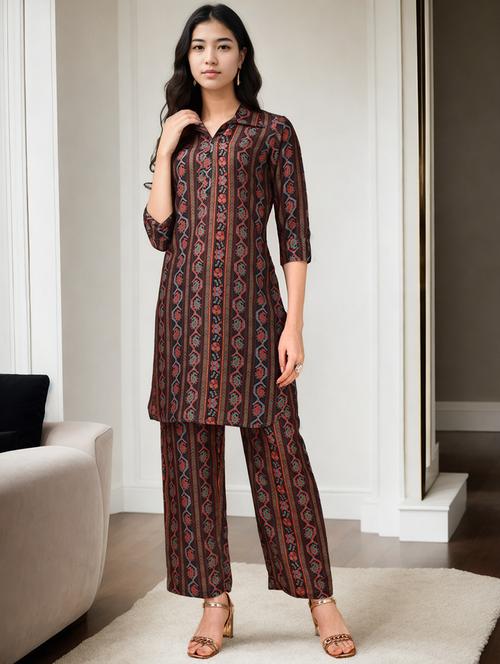 women three quarter sleeve kurta pant set - 21790014 - Very Small Image - 1