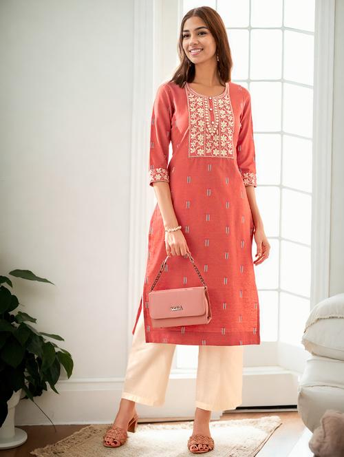 women self designed three quarter sleeve kurta pant set - 21790076 - Very Small Image - 1