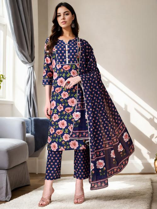 women three quarter sleeve kurta pant with dupatta set - 21790181 - Very Small Image - 1