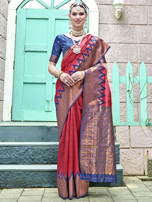 women maroon kanjivaram saree with blouse - 21790523 - Very Small Image - 1