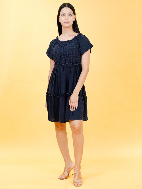 women embroidered flared sleeveles tiered dress - 21793951 - Very Small Image - 1