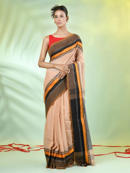 beige cotton handloom saree with blouse - 21839469 - Very Small Image - 1
