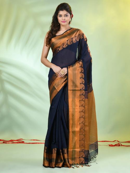 women solid with zari bordered saree with blouse - 21839518 - Very Small Image - 1