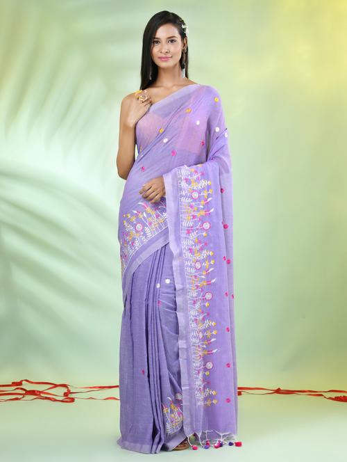 women lavender embroidered saree with blouse - 21839589 - Very Small Image - 1