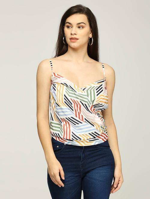 women printed shoulder strap tie back top - 21840276 - Very Small Image - 1