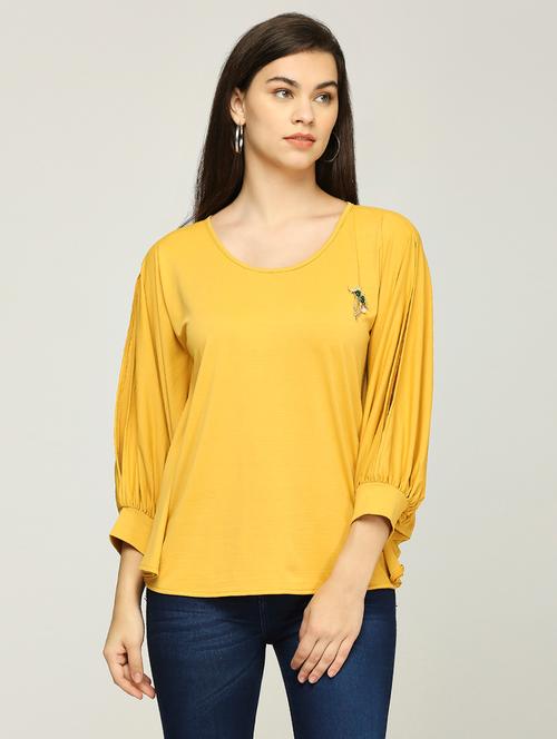 women solid puff sleeves regular top - 21840277 - Very Small Image - 1
