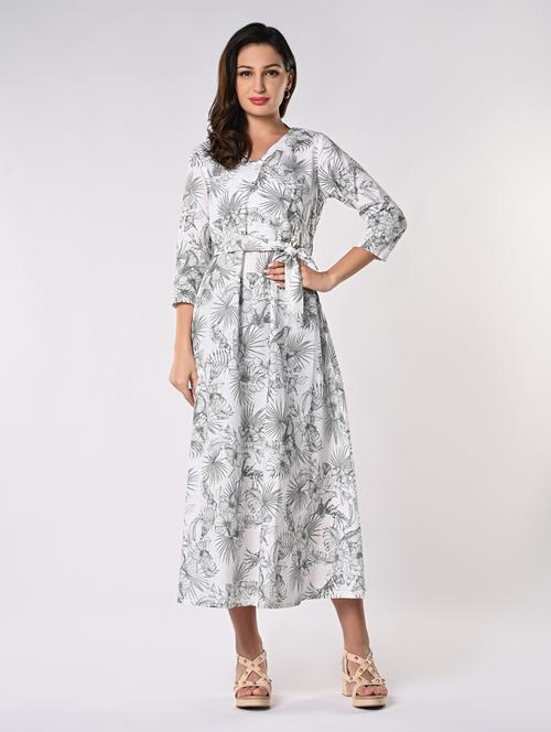 women printed overlap neck fit & flare dress - 21840334 - Very Small Image - 1