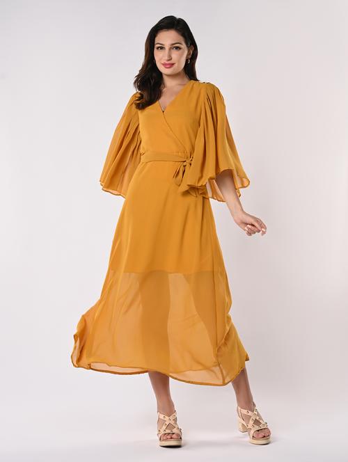 women solid flared sleeves a-line dress - 21840344 - Very Small Image - 1