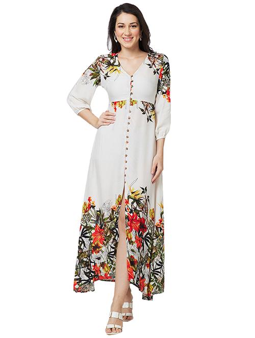 women floral printed puff sleeves a-line dress - 21840379 - Very Small Image - 1
