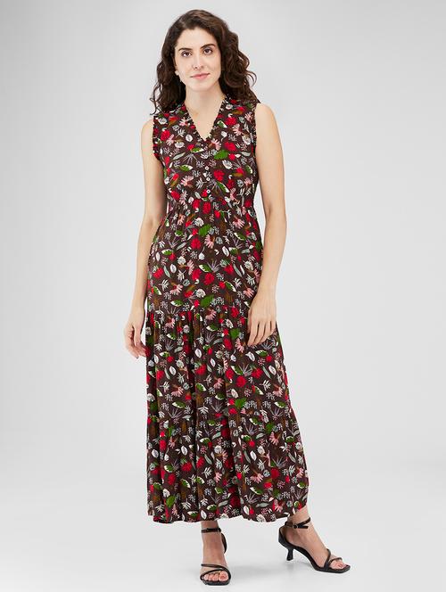 women floral printed sleeveless fit & flare dress - 21840414 - Very Small Image - 1