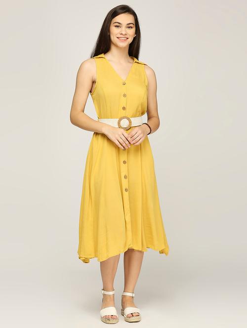 women solid collared fit & flare dress - 21840433 - Very Small Image - 1