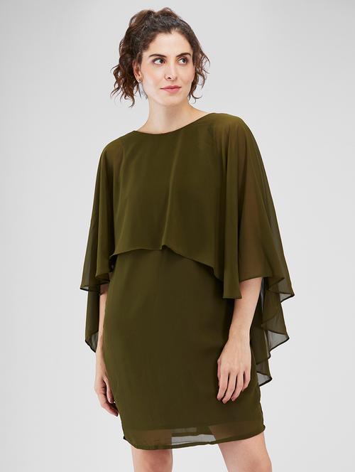 women solid cape sleeves sheath dress - 21840438 - Very Small Image - 1