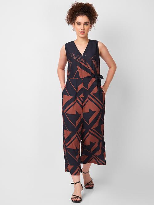 women printed overlap neck sleeveless jumpsuit - 21840473 - Very Small Image - 1